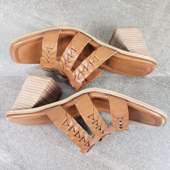 Marc Fisher Sandals Womens 11 M Melita Brown Slip on Strappy Slip-On Block Heels - Picture 5 of 11